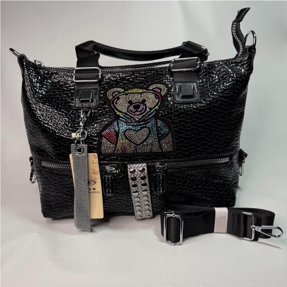New Woman’s Tote with Multicolor Rhinestone Teddy Bear